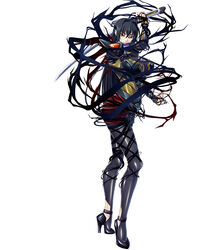  annerose_vajra black_hair breasts erect_nipples female full_body kagami_hirotaka katana koutetsu_no_majo_annerose koutetsu_no_majo_anneroze large_breasts legs lilith-soft long_hair looking_at_viewer sideboob smile solo standing sword weapon yellow_eyes 