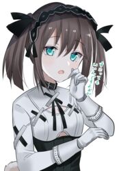  :o bad_id bad_pixiv_id belt_buckle belt_collar black_collar black_hairband black_ribbon blush breasts brown_hair buckle cleavage cleavage_cutout clothing_cutout collar commentary_request female gloves green_eyes hair_between_eyes hair_ribbon hairband hand_up head_tilt iriam koma_shibari long_sleeves myusha parted_lips ribbon shirt sidelocks simple_background small_breasts solo tail translation_request twintails underbust upper_body virtual_youtuber white_background white_gloves white_shirt 