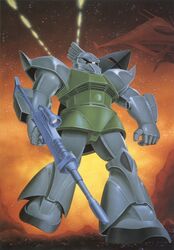  gelgoog gun gundam gwazine mecha mobile_suit_gundam official_art scan space space_craft weapon 