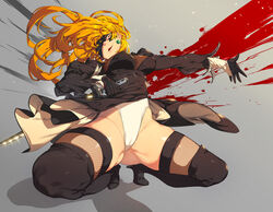  black_dress black_gloves black_legwear blindfold blonde_hair blood blood_splatter boots breasts cameltoe cosplay dress earrings eureka_brider female fishnet_legwear fishnets full_body gloves gluteal_fold gundam highleg highleg_leotard jewelry katana katejina_loos large_breasts leotard leotard_under_clothes long_hair nier_(series) nier_automata red_eyes reverse_grip squatting sword thick_thighs thigh_boots thighhighs thighhighs_under_boots thighs thong_leotard upskirt victory_gundam weapon yorha_no._2_type_b yorha_no._2_type_b_(cosplay) 