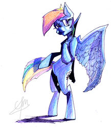  2015 blue_body blue_feathers blue_fur copymirror cutie_mark equid equine feathered_wings feathers female friendship_is_magic fur hair hasbro hi_res inked mammal multicolored_hair my_little_pony mythological_creature mythological_equine mythology pegasus rainbow_dash_(mlp) rainbow_hair solo standing_on traditional_media_(artwork) wings 