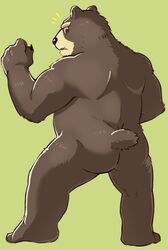  2018 anthro ass bear belly black_nose green_background humanoid_hands kemo_nuko male mammal overweight overweight_anthro overweight_male simple_background solo 