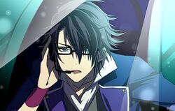  1boy bad_id bad_pixiv_id black_eyes black_hair fushimi_saruhiko glasses headset k-project male_focus mi_k solo 