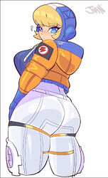  apex_legends belt big_ass big_breasts big_butt big_hips big_thighs blue_eyes blush bottom_heavy breasts breasts_out bubble_ass bubble_butt bursting_breasts dat_ass eyebrows_visible_through_hair gigantic_ass gigantic_butt jumpsuit looking_at_another simple_background stretched_clothing thick thick_ass thick_hips thick_legs thick_thighs tight_clothes tight_clothing tights unknown_artist viewed_from_behind wattson_(apex_legends) 