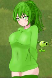  1girls anime_style breasts clothed female female_only green_eyes green_hair humanoid panties peashooter_(pvz) plants_vs_zombies pvz thighhighs 