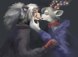  5_fingers anthro anthro_on_anthro antlers bodily_fluids cheetah closed_eyes clothed clothing collar deer digital_media_(artwork) duo felid feline fingers french_kissing fur gloves gooddeer grey_hair hair handwear hilyasp horn king_cheetah kissing lights male male/male mammal markings open_mouth saliva saliva_on_tongue saliva_string simple_background spots spotted_body spotted_fur tongue topwear white_body white_fur wy_(yebjiwara) yellow_body yellow_fur 