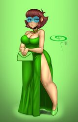  aged_up big_breasts blush brown_hair brunette cleavage dress female female_only frostbiteboi glasses green_dress lisa_loud n-kosi n-kosi_(coloring) necklace nickelodeon purse solo solo_female solo_focus the_loud_house thicc-verse thick_thighs wide_hips 