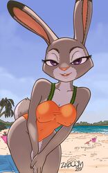  2019 5:8 anthro beach bedroom_eyes bent_over beverage big_breasts blue_sky breasts bucket buckteeth cleavage clothed clothing container countershade_torso countershading detailed_background dipstick_ears disney ear_markings female fur grey_body grey_fur half-closed_eyes hand_between_legs hi_res judy_hopps lagomorph leporid looking_at_viewer mammal multicolored_ears narrowed_eyes nipple_outline one-piece_swimsuit open_mouth open_smile palm_tree plant portrait purple_eyes rabbit sea seaside seductive shovel sky smile solo swimwear teeth three-quarter_portrait tools tree water watermark zaboom zootopia 