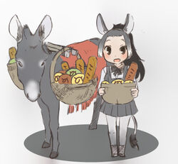  2019 ambiguous_gender animal_humanoid asinus asinus_humanoid baguette basket biped black_hair black_hooves blush bottomwear bow_(feature) bow_tie bread brown_eyes clothed clothing container donkey donkey_(kemono_friends) donkey_humanoid duo ears_outwards equid equid_humanoid equine equine_humanoid eye_markings eyebrows facial_markings female feral food footwear front_view full-length_portrait fully_clothed grey_body grey_bottomwear grey_clothing grey_hair grey_skirt grey_tail grey_topwear hair head_markings holding_object hooves humanoid iceeye_ena japanese kemono_friends legwear light_body light_skin lolicon long_ears low_res mammal mammal_humanoid markings mask_(marking) multicolored_body multicolored_hair open_mouth open_smile pivoted_ears pleated_skirt ponytail portrait quadruped raised_eyebrows saddle shadow shoes simple_background skirt smile snout standing tail tail_tuft tan_body tan_skin thigh_highs topwear tuft two_tone_body two_tone_hair white_background white_body white_clothing white_hair white_legwear white_markings young 