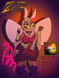  antennae_(anatomy) anthro arthropod bass_guitar big_breasts bone breasts chest_tuft clothing collar eyebrows female gloves guitar handwear iguanasarecool insects lamp lepidopteran markings moth musical_instrument non-mammal_breasts pink_eyes plucked_string_instrument signature skull solo string_instrument text thick_eyebrows thick_thighs tongue tuft wide_hips yellow_eyes 