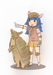  2019 3_toes adolescent ambiguous_gender animal_humanoid armadillo armadillo_humanoid beady_eyes biped black_eyes blue_eyes blue_hair blush bottomwear brown_body brown_fur brown_scales brown_tail claws clothed clothing duo elbow_pads feet female feral flat_cap footwear fully_clothed fur gesture gloves hair hand_gesture handwear hat headgear headwear humanoid iceeye_ena japanese kemono_friends knee_pads light_body light_skin long_hair mammal mammal_humanoid natural_armor necktie olma on_hind_legs open_mouth orange_bottomwear orange_clothing orange_skirt pink_clothing pink_shirt pink_topwear pleated_skirt pointing quadruped scales shadow shirt shoes shoulder_pads simple_background skirt smile snout surprise tail tan_body tan_skin toe_claws toes topwear white_background white_clothing white_footwear white_gloves white_handwear white_shoes xenarthran xenarthran_humanoid young 