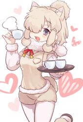  :d alpaca_ears alpaca_suri_(kemono_friends) alpaca_tail animal_ear_fluff animal_ears bey_(bey01st) blonde_hair blue_eyes blush breast_pocket brown_shorts commentary_request cup dot_nose drink female fur-trimmed_sleeves fur-trimmed_vest fur_collar fur_trim gradient_ribbon hair_bun hair_over_one_eye hair_tie hands_up heart holding holding_cup holding_tray kemono_friends leg_lift long_sleeves looking_at_viewer multicolored_ribbon neck_ribbon open_mouth pantyhose pantyhose_under_shorts pinky_out pocket polka_dot red_ribbon ribbon shorts sidelocks simple_background single_hair_bun smile solo steam striped tail tareme tea teacup tray two-tone_ribbon vest white_background white_pantyhose yellow_ribbon 