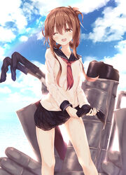  inazuma_(kancolle) kantai_collection numpopo seifuku skirt_lift wet wet_clothes 