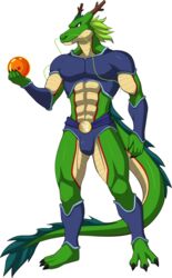  abs alpha_channel anthro anthrofied asian_mythology barbel_(anatomy) biceps bulge claws clothed clothing dragon dragon_ball dragon_ball_(object) east_asian_mythology eastern_dragon flesh_whiskers green_body hair heroicswordsman23 hi_res horn male muscular muscular_anthro muscular_male mythological_creature mythological_scalie mythology red_eyes scalie shenron solo star tail 