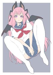  absurdres animal_ears animare bad_id bad_twitter_id bat_ears bat_wings black_ribbon blue_background blue_sailor_collar blue_skirt breasts closed_mouth collarbone donguri_suzume female full_body hair_ribbon highres large_breasts long_hair looking_at_viewer lying miniskirt nanashi_inc. neckerchief no_shoes on_back own_hands_together pink_hair pleated_skirt purple_eyes red_neckerchief ribbon sailor_collar school_uniform serafuku short_sleeves sidelocks simple_background skirt solo thighhighs thighs twintails umori_hinako very_long_hair virtual_youtuber wings zettai_ryouiki 