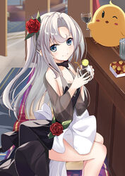  azur_lane bird blush cup dress drinking_glass female flower ice_bucket irohasu_(mmgn7434) long_hair looking_at_viewer manjuu_(azur_lane) one_eye_closed rose skirt vincenzo_gioberti_(azur_lane) vincenzo_gioberti_(fair_lady&#039;s_invitation)_(azur_lane) white_skirt wine_glass 