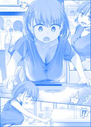  !? ai-chan_(tawawa) air_hockey arcade blue_theme braid breasts cleavage commentary_request folded_ponytail getsuyoubi_no_tawawa highres himura_kiseki kouhai-chan_(tawawa) large_breasts open_mouth short_hair translation_request zombie 