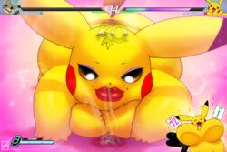  absurd_res assertive_female battle big_breasts breasts busty_feral clothed clothing dominant dominant_female dual_holding english_text erection erection_under_clothing female feral game_avatar gameplay_mechanics generation_1_pokemon generation_7_pokemon group gui health_bar hi_res holding_object holding_rating_card k.o. kiss_mark level_difference level_number macro male male/female mimikyu nintendo number pikachu pokemon pokemon_(species) rating_card semi-anthro text trio unconscious walter_sache 