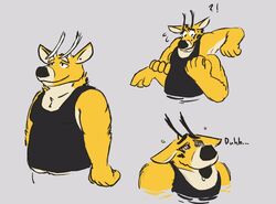  anthro antlers aoba_(artist) borges boytaurs buck_(disambiguation) clothed clothing deer hi_res horn male mammal multi_arm multi_limb shirt solo standing tank_top topwear 