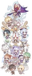  6+boys 6+girls :x absurdres aether_(genshin_impact) ahoge animal aqua_hair baizhu_(genshin_impact) bird black_hair blonde_hair blush bow_(weapon) braid brown_hair cape changsheng_(genshin_impact) chibi china_dress chinese_clothes cloud_retainer_(genshin_impact) coconut detached_sleeves double_bun dragon dress earrings facial_mark flower forehead_mark ganyu_(genshin_impact) genshin_impact glasses goat_horns gradient_hair green_hair hair_between_eyes hair_bun hair_flower hair_ornament hairpin halo hat highres holding holding_bow_(weapon) holding_sword holding_weapon honeymilk0252 horns jacket jewelry keqing_(genshin_impact) long_hair lumine_(genshin_impact) madame_ping_(genshin_impact) mask mask_on_head moon_carver_(genshin_impact) mountain_shaper_(genshin_impact) multicolored_hair multiple_boys multiple_girls ningguang_(genshin_impact) ofuda open_mouth orange_hair osial_(genshin_impact) paimon_(genshin_impact) polearm purple_eyes purple_hair qingdai_guanmao qingxin_flower qiqi_(genshin_impact) red_eyes rex_lapis_(genshin_impact) short_hair_with_long_locks silk_flower_(genshin_impact) simple_background single_braid single_earring snake sword tartaglia_(genshin_impact) weapon white_background white_flower white_hair xianyun_(genshin_impact) xiao_(genshin_impact) yellow_eyes zhongli_(genshin_impact) 