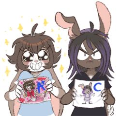  anthro ashton_(nini) brother_(lore) brother_and_sister_(lore) brown_hair clothed clothing drawing duo female fingers hair lagomorph leporid low_res male mammal maya_(nini) nini_(artist) rabbit sibling_(lore) sister_(lore) smile 