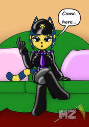  1girls animal_crossing ankha ankha_(animal_crossing) big_breasts black_eyes black_outfit blue_hair boots breasts couch crossed_legs dominatrix female female_domination femdom hat huge_breasts latex_suit metalzaki_(artist) nintendo pov purple_tie sitting sitting_on_couch sitting_on_sofa sofa solo solo_female talking_to_viewer 