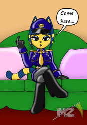  1girls animal_crossing ankha ankha_(animal_crossing) big_breasts black_eyes blue_hair blue_outfit boots breasts couch crossed_legs dominatrix female female_domination femdom hat huge_breasts latex_suit metalzaki_(artist) nintendo pov sitting sitting_on_couch sitting_on_sofa sofa solo solo_female talking_to_viewer yellow_tie 