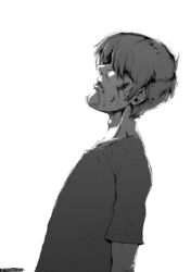  1boy artist_name collarbone commission english_commentary facial_hair from_side greyscale hair_over_eyes highres kaneki_profile_picture_(meme) leaning_back looking_up male_focus meme monochrome parody parted_lips scooby-doo shaggy_rogers solo stubble tokyo_ghoul tokyo_ghoul:re tyrone white_background 