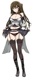  absurdres bad_id bad_twitter_id breasts brown_eyes brown_hair female garter_belt girls&#039;_frontline highres k2_(girls&#039;_frontline) kinbakuman large_breasts long_hair panties showgirl_skirt skindentation solo thick_thighs thighs underwear very_long_hair 