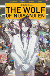  5boys 6+girls animal_ears annoyed bad_id bad_twitter_id black_jacket blonde_hair blue_hair brown_eyes carrying collared_shirt confetti dragon elira_pendora ember_(selen_tatsuki) enna_alouette ethyria everyone finana_ryugu fins flower fox_ears fox_girl gloves green_eyes green_ribbons grey_hair hair_behind_ear hair_flower hair_ornament hair_ribbon half-closed_eyes head_fins head_wings highres holding holding_phone ike_eveland jacket k00s lazulight looking_down luca_kaneshiro lucie_(millie_parfait) luxiem male_focus millie_parfait multicolored_hair multiple_boys multiple_girls mysta_rias necktie nijisanji nijisanji_en nina_kosaka obsydia_(nijisanji) one_eye_closed orange_hair pants parody petra_gurin phone piggyback pikl_(elira_pendora) pink_hair plant pointy_ears pomu_rainpuff ponytail purple_eyes purple_hair red_flower red_rose reimu_endou ribbon rose rosemi_lovelock scissors selen_tatsuki shirt shu_yamino smile smoke streaked_hair the_wolf_of_wall_street thorns vines virtual_youtuber vox_akuma white_gloves white_jacket white_necktie white_pants white_shirt wings 