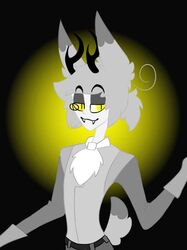  anthro antlers bambi_(raven) belt classy clothed clothing deer eyewear fancy_clothing fur grey_body grey_fur grey_hair hair half-closed_eyes horn male mammal monocle narrowed_eyes raised_arm raven_the_artist short_tail small_waist solo tail yellow_eyes 