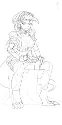  4chan absurdres animal_feet animal_hands blush choker claws commentary dragon_girl embarrassed english_commentary fanfiction_available female highres horns less lolita_fashion looking_at_viewer monster_girl monster_girl_general on_tree_stump panties pantyshot playboy_bunny scowl sitting solo spread_legs tarrasque underwear 