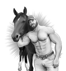  black_and_white bulge hairy horse looking_at_viewer magiquebear male_only muscles muscular muscular_male onlyfans_model posing real_person solo_male trace_trainer uncolored 