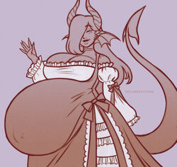  animal_humanoid bow_(clothing) clothed clothing dragon dragon_humanoid estelle_(wellbredkitsune) gesture gynomorph hi_res humanoid hyper hyper_pregnancy intersex lace looking_at_viewer mythological_creature mythological_scalie mythology pregnant pregnant_gynomorph pregnant_humanoid pregnant_intersex scalie solo tail waving waving_at_viewer wellbredkitsune 