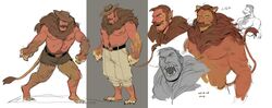  1boy absurdres animal_ears animal_feet animal_hands bara brown_fur brown_hair citrus0lemon cowboy_hat cropped_torso facial_hair full_body furry furry_male hat highres large_pectorals lion_boy lion_ears lion_mane lion_tail male_focus mature_male monster_boy monsterification moustache multiple_views muscular pectorals saxton_hale sharp_teeth short_hair shorts tail team_fortress_2 teeth thick_mustache thick_navel_hair topless_male torn_clothes torn_shorts white_background 