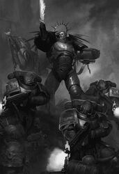  6+boys adeptus_astartes armor armor_of_fate_(warhammer) battle bird bug chaos_(warhammer) chaos_space_marine commentary death_guard eagle emperor&#039;s_sword_(warhammer) english_commentary firing full_armor greyscale halo highres holding holding_bolter igor_sid imperial_aquila imperium_of_man laurel_crown male_focus mechanical_halo monochrome multiple_boys outdoors pauldrons plague_marine power_armor primarch purity_seal red_eyes roboute_guilliman rot_fly short_hair shoulder_armor solo_focus standing ultramarines warhammer_40k waving_flag 