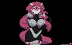  2017 anthro big_breasts black_background breasts bucky_o&#039;hare_(series) domestic_cat felid feline felis female hair jenny_(bucky_o&#039;hare) long_hair looking_at_viewer mammal pink_eyes pink_hair simple_background smile solo yawg 