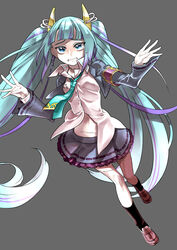  blue_eyes blue_hair female grey_background ishida-masamune_kiriko kbtmsboy long_hair multicolored_hair necktie shinken!! simple_background skirt solo twintails very_long_hair 