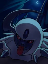  3:4 absol ambiguous_gender black_nose claws feral fur generation_3_pokemon hi_res katahane3 looking_at_viewer moon night nintendo pokemon pokemon_(species) solo tongue tongue_out white_body white_fur 