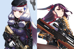  assault_rifle blunt_bangs bullpup commentary cosplay girls&#039;_frontline gloves gun h&amp;k_hk416 hair_ribbon hie_(hiememiko) hiememiko highres hk416_(girls&#039;_frontline) hk416_(girls&#039;_frontline)_(cosplay) holding holding_gun holding_weapon kantai_collection long_hair look-alike murakumo_(kancolle) necktie one_side_up original photoshop_(medium) purple_hair ribbon rifle sniper_rifle wa2000_(girls&#039;_frontline) wa2000_(girls&#039;_frontline)_(cosplay) walther walther_wa_2000 weapon 