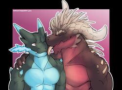  2019 anthro capcom charizard darkenstardragon digital_media_(artwork) dragon duo elder_dragon horn male monster_hunter muscular nergigante nintendo pok&eacute;mon_(species) pokemon scalie simple_background tongue video_games 