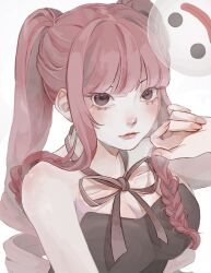  black_dress blunt_bangs closed_mouth commentary_request dress female ghost highres looking_at_viewer lower_eyelashes_only one_piece perona pink_hair simple_background solo twintails u_mi031 upper_body white_background 