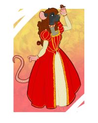  akna_(bahumot) anthro arthropod black_body black_fur braided_hair braided_pigtails butterfly calicokitea clothing digital_media_(artwork) dress female fur green_eyes hair hi_res insects lepidopteran long_hair mammal medieval_clothing murid murine rat rat_tail red_hair rodent simple_background smile solo tail twintails wings 