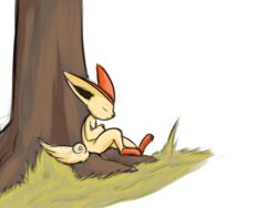  4:3 against_natural_surface against_surface against_tree butt_wings digital_media_(artwork) eyeball6300_(chiv) feral generation_5_pokemon grass hi_res legendary_pokemon male medibang_paint_(artwork) nintendo plant pokemon pokemon_(species) sitting sleeping solo tree victini wings 