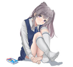  bad_id bad_pixiv_id bandaid bandaid_on_face bandaid_on_forehead bandaid_on_leg blue_dress blue_ribbon blush closed_mouth collared_shirt commentary_request dress female full_body grey_hair hamedoragon idolmaster idolmaster_shiny_colors kneehighs knees_up long_hair long_sleeves neck_ribbon no_shoes own_hands_together panties pinafore_dress pleated_dress purple_eyes ribbon shadow shirt sidelocks simple_background sitting sleeveless sleeveless_dress smile socks soles solo twintails underwear white_background white_panties white_shirt white_socks yukoku_kiriko 