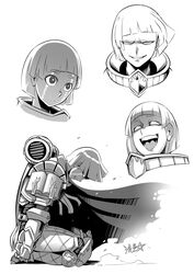  :d adeptus_astartes armor backpack bag blank_eyes bob_cut cape closed_mouth evil_grin evil_smile facial_mark female floating_cape from_side full_armor genderswap_(mtf) greyscale grin highres kneeling looking_at_viewer lorgar_aurelian medium_hair monochrome open_mouth parted_lips pauldrons primarch rolling_eyes rule_63 ryuusei_(mark_ii) shoulder_armor simple_background smile warhammer_40k white_background word_bearers 