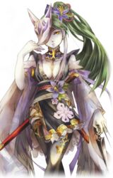  bravely_default:_flying_fairy bravely_default_(series) breasts cleavage close-up female flower fox_mask hair_flower hair_ornament japanese_clothes katana konoe_kikyou looking_at_viewer mask ninja non-web_source pale_skin solo sword weapon 