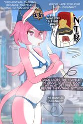  2:3 anthro ass bikini blathine_(genshin_impact) blush bodily_fluids breasts canid canine cheating_wife chibi clothed clothing digital_media_(artwork) duo early_pregnancy english_text female flute fox fur genshin_impact hair hat headgear headwear hi_res honkai:_star_rail infidelity lagomorph leporid looking_at_viewer male male/female mammal mashakseh melusine_(genshin_impact) mihoyo musical_instrument pink_body pink_fur pink_hair pom-pom_(honkai:_star_rail) pregnant pregnant_anthro pregnant_female rabbit simple_background small_breasts solo_focus sweat swimwear text thick_thighs topwear white_body white_fur wind_instrument woodwind_instrument 