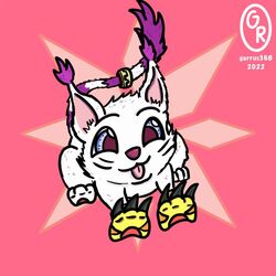  1:1 bandai_namco blue_eyes digimon digimon_(species) digital_media_(artwork) felid feline felis female feral garrus368 gatomon hair mammal ring running smile solo tongue tongue_out white_hair 