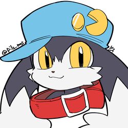  1:1 anthro artist_name bandai_namco big_collar black_body black_fur clothing collar domestic_cat felid feline felis fur hat headgear headwear klonoa klonoa_(series) lagomorph long_ears male mammal multicolored_body multicolored_fur oversized_collar pilz_moos simple_background solo two_tone_body two_tone_fur white_background white_body white_fur yellow_eyes 